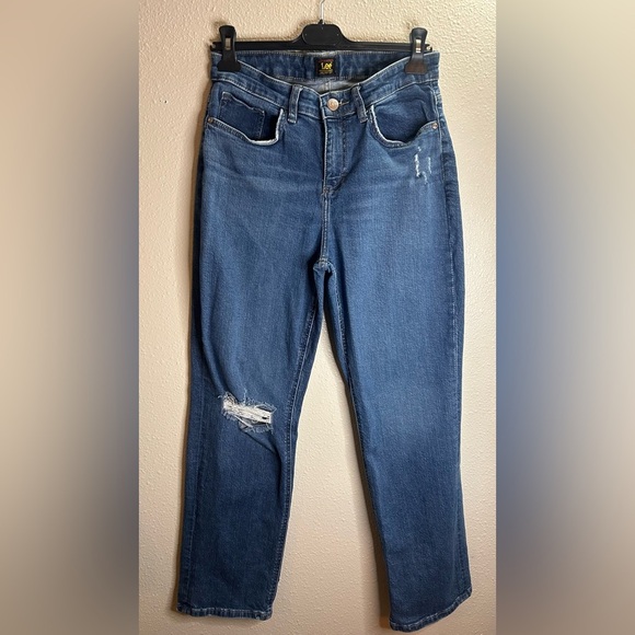 Vintage Lee Blue Straight Leg Distressed Jeans Size 8 - Picture 1 of 6